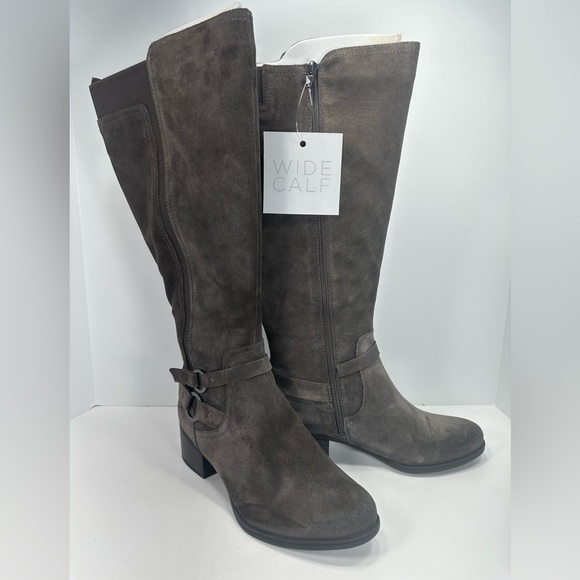 NWT - Naturalizer Wide Foot Wide Calf Tall Shaft Suede Boots - Steel Gray - Picture 4 of 11